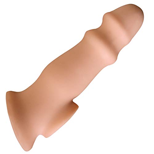 Realistisches MäNnliches VerläNgertes Kondom Des FlüSsigen Silikons Doppelte Mund-EjakulationsverzöGerungssimulation Hautfarbe Peniskondom Paar Sexspielzeug Wiederverwendbar (Style 1)