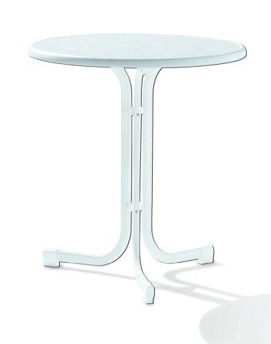 Sieger 108/W Boulevard-Klapptisch mit mecalit-Pro-Platte Ø 70 cm, Stahlrohrgestell weiß, Tischplatte Marmordekor weiß