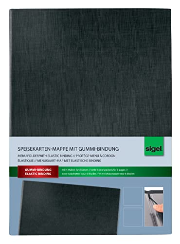 SIGEL SM115/5 Speisekarten-Mappen mit Gummi-Bindung für A5, 5-er Pack, schwarz - auch in A4