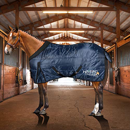 Horses, Winterdecke, für Pferde, Thermo, 350 g, gepolstert, weich und bequem, mit Rundhalsausschnitt und Schwanzabdeckung, Anti-Ermüdung, Blau 135 cm