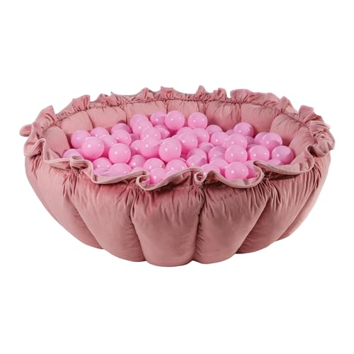 MEOWBABY Blumen-Spielmatte mit Bällebad für Kinder mit 100 Bällen 2-in-1-Set, Rosa: Pastellrosa