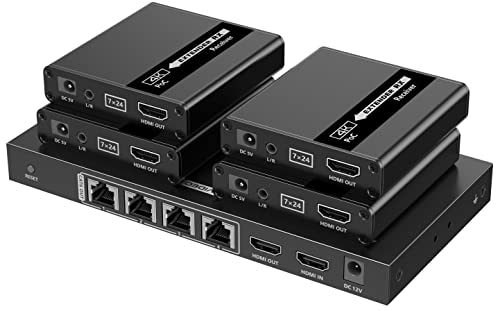 PremiumCord HDMI 1-4 Splitter + Extender über CAT6/6a/7, Ultra HD 4K@30Hz bei 70m, Metallgehäuse, 4 Empfänger mit Netzteilen, Dolby TrueHD, 3D, EDID, CEC, HDCP2.2