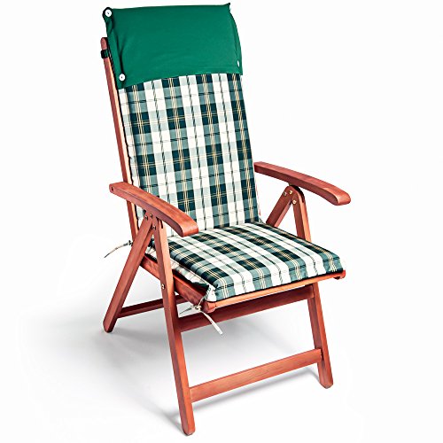 DeTeX® Stuhlauflage Vanamo 6er Set Wasserabweisend Hochlehner Auflage Sitzauflage Stuhlkissen Polsterauflage Grün Weiß
