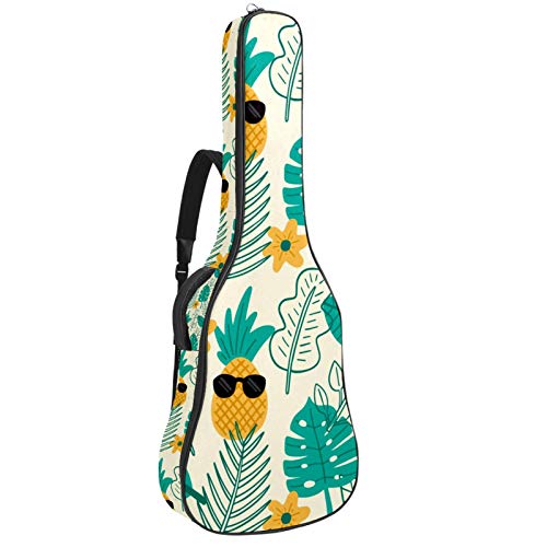 Gitarren-Gigbag, wasserdicht, Reißverschluss, weich, für Bassgitarre, Akustik- und klassische Folk-Gitarre, tropische Blumen, Pflanzen, Ananas