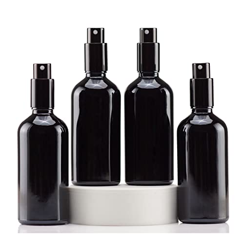 Yizhao 100 ml Sprühflasche aus schwarzem Glas für ätherische Öle, kleine leere feine Nebel Sprühflasche, für Reinigung, Aromatherapie, Kosmetiksprays, Haare, 4 Stück