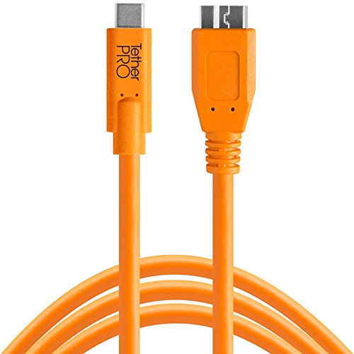 Tether Tools TetherPro 4,6 Meter USB-Datenkabel für USB-C an USB 3.0 Micro-B (gerader Stecker/orange) - z.B. zum Anschließen Einer Kamera an EIN Notebook