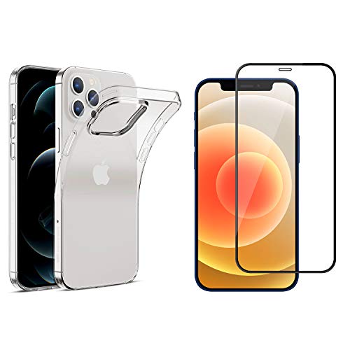 Arktis Premium Safety Set kompatibel mit iPhone 12 Pro Max Transparent [Invisible Air Case] TPU Silikon inklusive Full Cover Displayschutz Glas