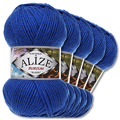 5x Alize 100 g Burcum Klasik Wolle (Königsblau 141)