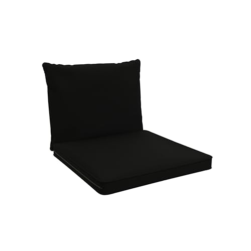 POKAR Loungekissen Stuhlkissen für Stuhl Rattanmöbel Gartenmöbel Kissen, 2er Set Sitzkissen 50x50x5 cm + Rückenlehne 50x40x15 cm, Schwarz