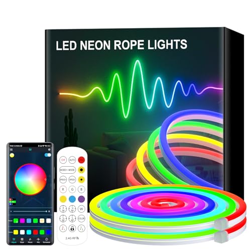 Lumtang Led Strip RGB, Led Streifen 5M 10M Bluetooth, IP65 Wasserdichte Flexible Neon Led Strips, 24V Led Lichtband für außen mit Fernbedienung, Raum und Außendekoration (10M)