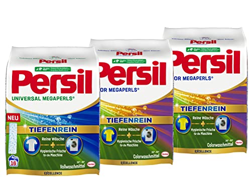 Persil Universal Megaperls (16 Waschladungen), Vollwaschmittel & 2x Persil Color Megaperls (16 Waschladungen), Colorwaschmittel hygienische Frische für die Maschine, 20 °C bis 60 °C