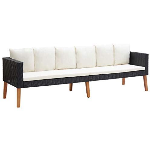 vidaXL Gartensofa 3-Sitzer mit Auflagen Sofa Lounge Gartenmöbel Sitzgruppe Couch Gartenset Sitzgruppe Gartenbank Poly Rattan Schwarz