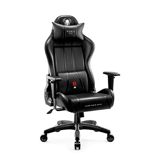 Diablo X-One 2.0 Gaming Stuhl Bürostuhl Schreibtischstuhl Verstellbare Armlehnen Ergonomisches Design Nacken/-Lendenkissen (Schwarz, XL)