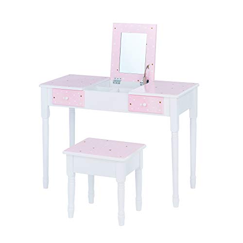 Fantasy Fields Kinder Schminktisch mit Spiegel und Hocker Rosa/Weiß TD-13295A