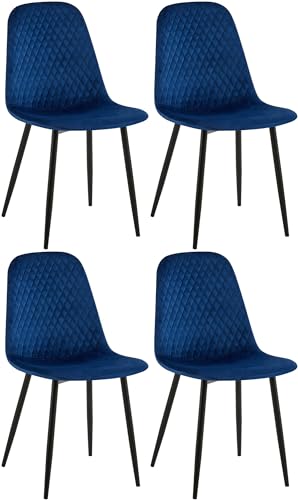 CLP 4er Set Stühle Giverny I Samt I Stoff I Mit Ziernähten I Mit Bodenschonern, Farbe:blau, Material:Samt