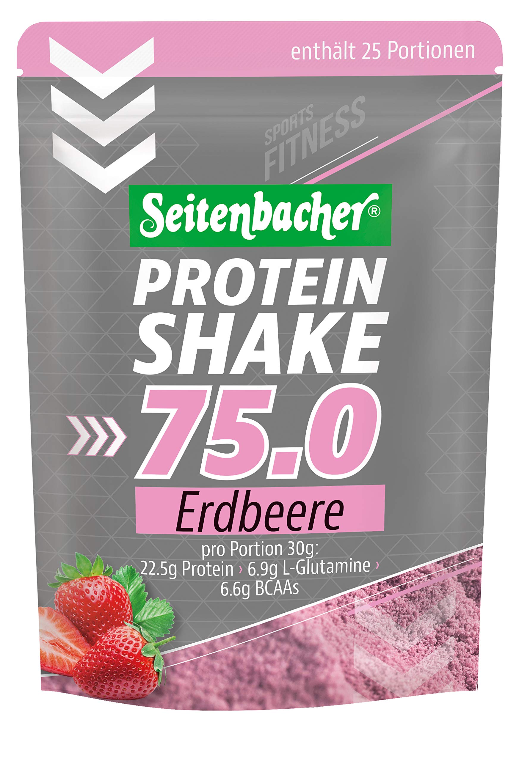 Seitenbacher Casein Protein Shake Pulver 75.0 | Erdbeere I 75% Eiweiß I ohne Soja I reines Casein Protein I ( 1 x 750 g )