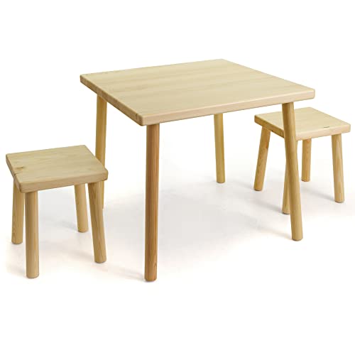 HolzFee Kinder-Sitzgruppe Holz massiv Tisch und Stuhl Hocker Kiefer lackiert