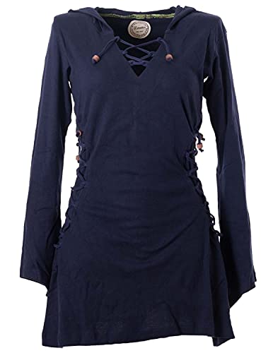Vishes - Alternative Bekleidung - Elfenkleid mit Zipfelkapuze und Bändern zum Schnüren dunkelblau 46 (XL)