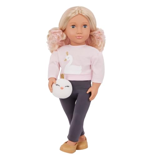 Our Generation – 46 cm Puppe – Graue Augen & gewelltes Blondes Haar – Plüsch-Schwan – Rollenspiel – Spielzeug für Kinder ab 3 Jahren – Eliana