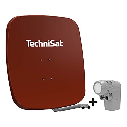 TechniSat SATMAN 65 PLUS – Satellitenschüssel für 8 Teilnehmer (65 cm Sat Komplettanlage, Spiegel mit Masthalterung und UNYSAT Universal-Octo LNB im Wetterschutz-Gehäuse) rot