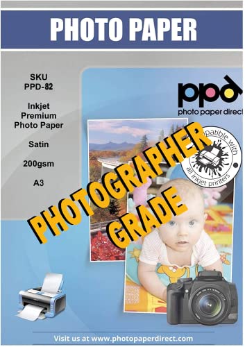 PPD 50xA3 Inkjet Premium Fotopapier Satin 200g Mikroporös, Wasserfest, Sofort Trocken PPD-82-50