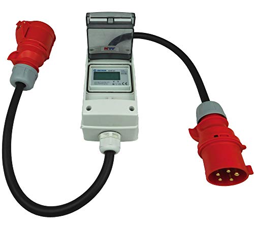 NWP NW10106 32A 400V CEE-mobiler digitaler Stromzähler-geeicht-IP44 3-phasig-Gummischlauchkabel 5G4 H07RN-F Adapter