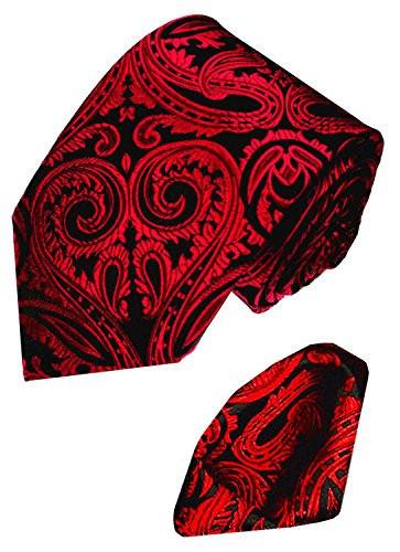 Lorenzo Cana - Set aus 100% Seide : rot schwarz Paisley Krawatte mit Eintstecktuch - Hochzeit Schlips mit Tuch - 8438401