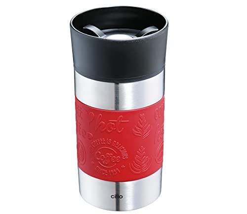 Cilio VIAGGIO Thermobecher , 300ml, rot, Becher To Go mit 360° Quick-Press-Verschluss, Doppelwandsystem, auslaufsicher, ideal für alle gängigen Kaffeevollautomaten/Pad-Maschinen