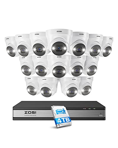 ZOSI PoE Überwachungskamera Set Aussen, 16X 5MP PoE Kamera Überwachung mit 2 Wege Audio, 16CH 4K NVR mit 4TB HDD, AI Personenerkennung, Farb Nachtsicht