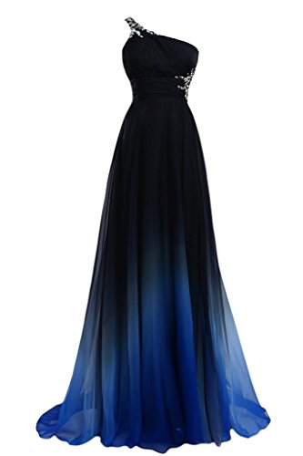 Charmant Damen 2020 Neu Dunkel Blau EIN-Schulter Abendkleider Ballkleider Sommer mit glaenzende Steine -48 Dunkel Blau