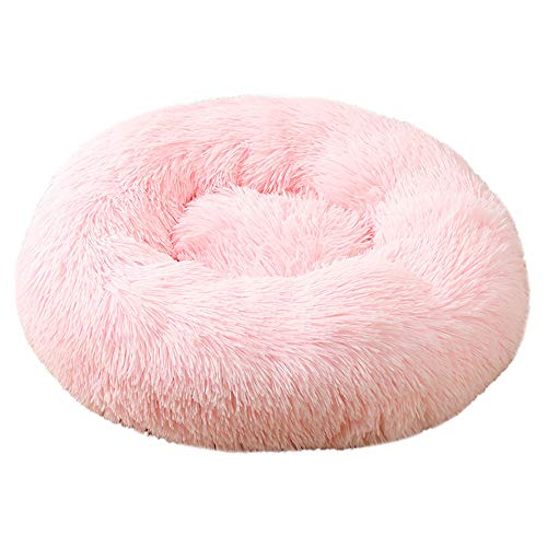Fansu Hundebett rund Hundekissen Plüsch weichem Hundesofa rutschfest Base Katzenbett Donut Größe und Farbe wählbar (Hell-Pink,120CM)