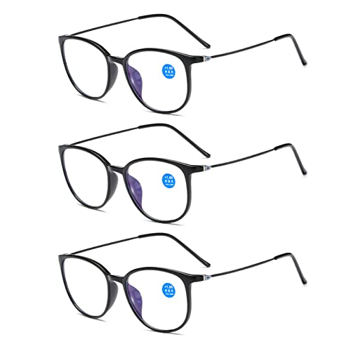 3 STÜCKE Mode Runde Brillen Computer Lesebrille Frauen Anti Ermüdung Männer Blaulicht Blockierende Brille Für Optischen Anblick,Schwarz,+3.0