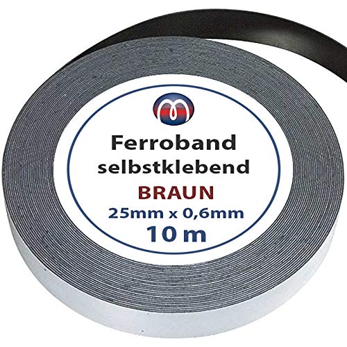 Ferroband Eisenband selbstklebend braun - 0,6mm x 25mm x 10m - mit Premium-Kleber, flexibles Haftband für Magnete