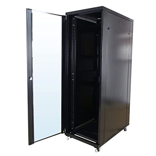 CableMarkt - Rack 20HE 19” schwarzer Standschrank mit Glastür 600 x 800 x 1000 mm