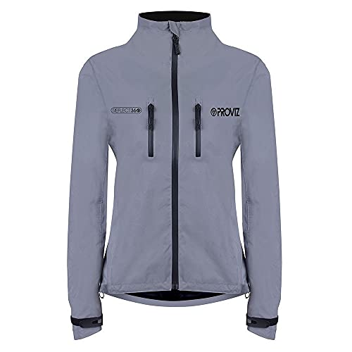 Proviz Damen REFLECT360 wasserdichte Fahrradjacke, hohe Sichtbarkeit, reflektierend, Fahrradmantel, grau, 48