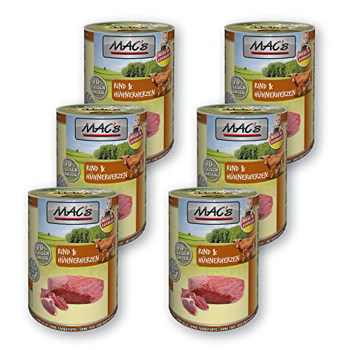 MAC''s Cat Rind + Hühnerherzen 400g Katzenfutter, Feuchtfutter Größe 6 x 400g