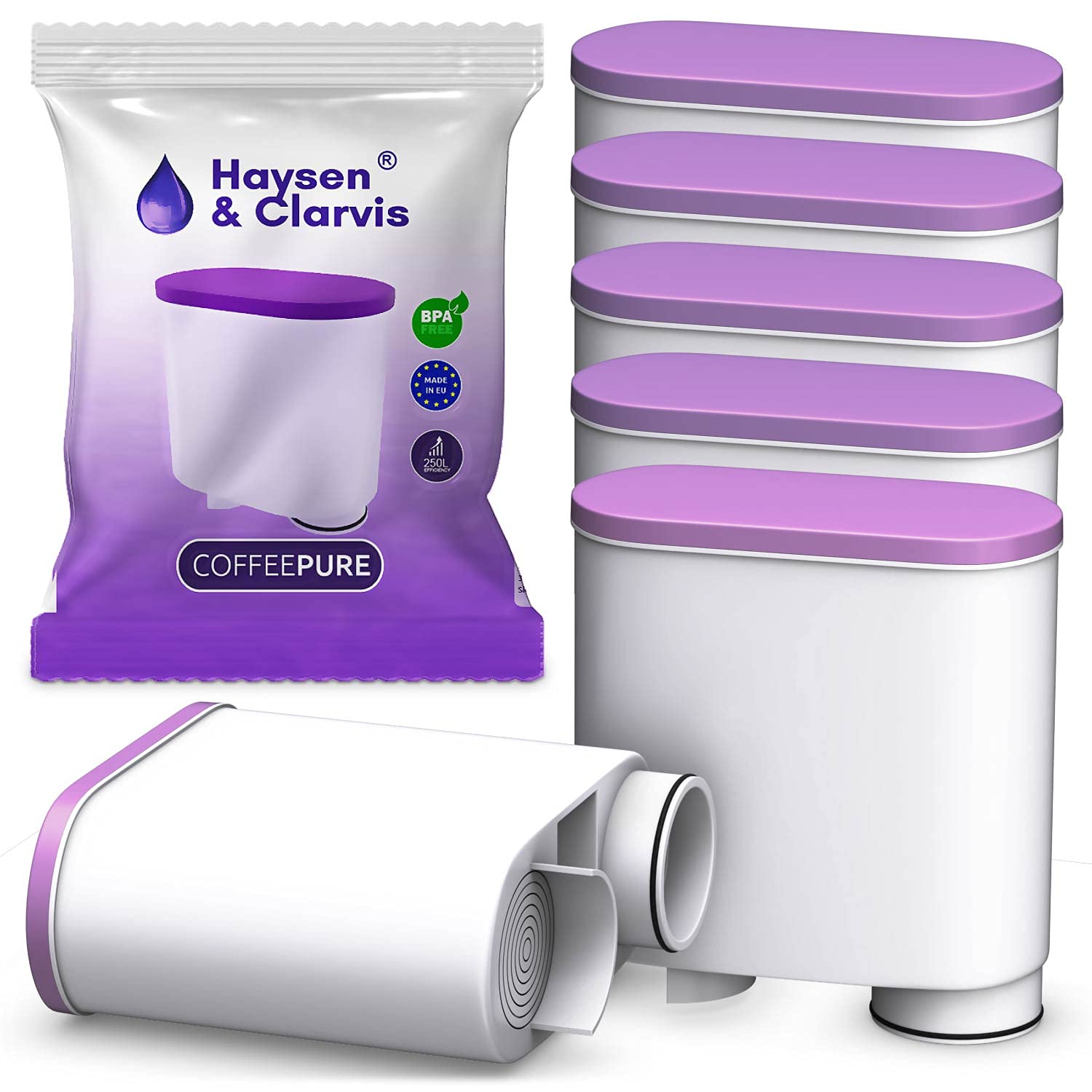 Haysen & Clarvis Wasserfilter kompatibel mit Philips CoffeePure AquaClean Kalkfilter, Wasserfilter kompatibel mit Saeco und mit Philips Kaffeevollautomaten (6 Pack)