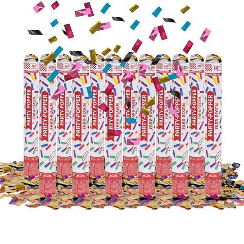 Party Factory 12 Party Popper, 40 cm, buntes Konfetti, Konfettiregen für Hochzeit, Geburtstag oder Silvester