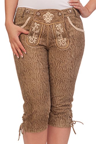 Krüger Dirndl Trachten Damen Kniebundlederhose - Schlange - braun, Größe 34