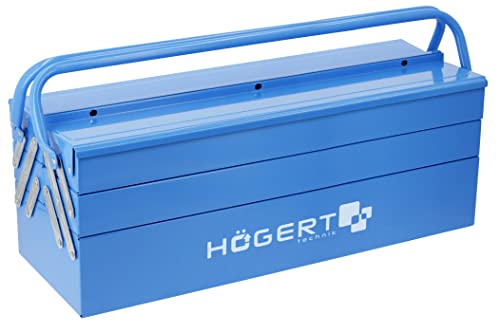 Högert Technik – Werkzeugkasten aus Metall für Werkzeug und Kleinteile - Werkzeugbox/Werkzeugkoffer - 53cmX20.5cmX20cm - Box mit vollständig zugänglichen Fächern - stabiler Koffer