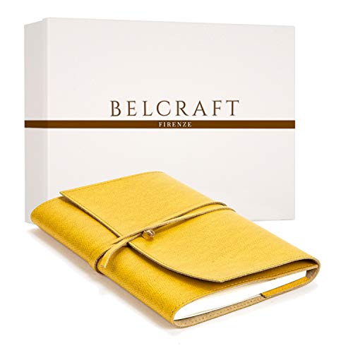 Portofino mittelgroßes Nachfüllbar Notizbuch aus Leder, Handgearbeitet in klassischem Italienischem Stil, Geschenkschachtel inklusive, Tagebuch, Lederbuch (12x17 cm) Gelb