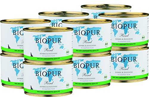 BIOPUR Bio Rind, Dinkel & Zucchini für Hunde 12x400g