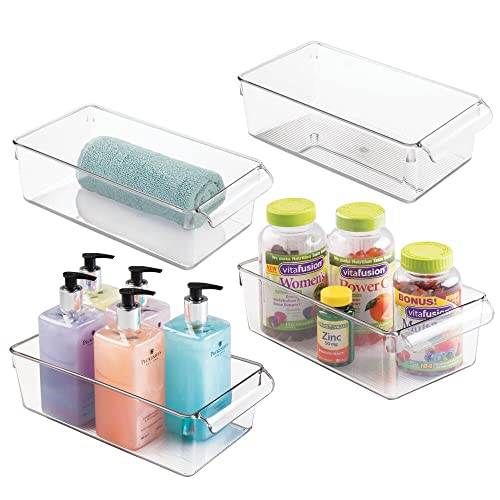 mDesign 4er-Set Kühlschrankbox – Aufbewahrungsbox mit Kunststoffgriffen – raffinierte Küchen Ablage für Flaschen, Dosen, Snacks und mehr – durchsichtig
