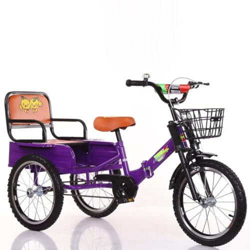 Zusammenklappbares Kleinkind-Dreirad mit Heckkabine,Kinder-Cruiser-Dreirad mit verstärkter Vordergabel,großes Pedalrikscha-Tandem-Dreirad mit Luftreifen und Speichenrad von 3 bis 10 Jahren