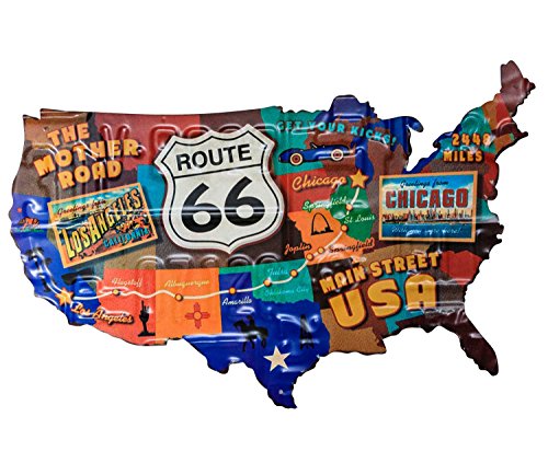 aubaho Blechschild Route 66 Karte Amerika USA Los Angeles Magnettafel Antik-Stil
