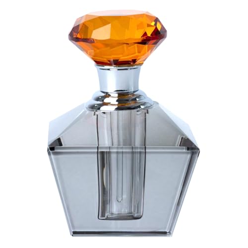 ROCKING GIFTS Parfümflakon aus Glas, grau mit orangefarbenem Stopfen, 6x9 cm