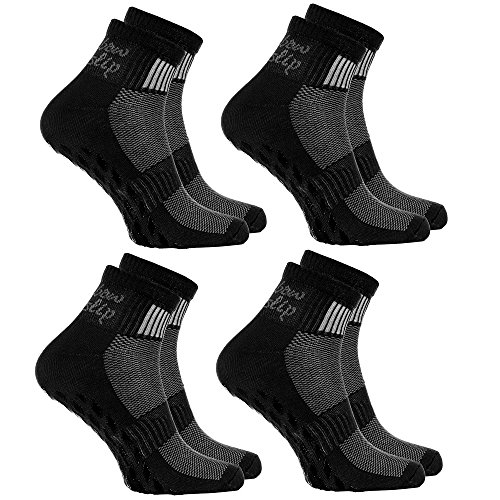 Rainbow Socks - Damen Herren Sneaker Baumwolle Antirutsch Sport Stoppersocken - 4 Paar - Schwarz - Größen 42-43