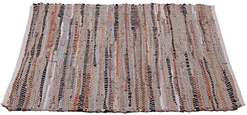 Flickenteppich Rund 90 x 150 cm aus handgewebter Baumwolle in Leder Braun - viele Variationen