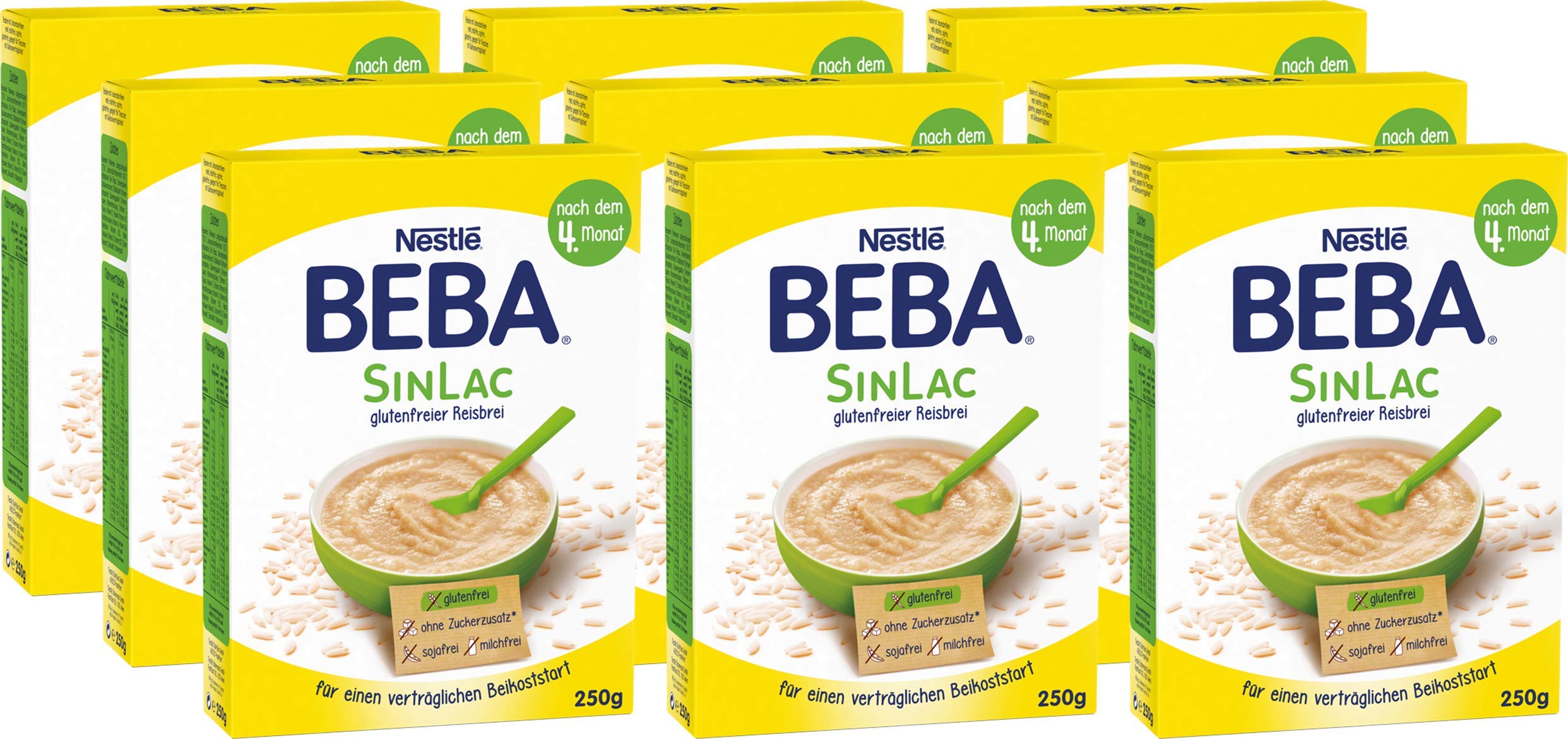 Nestlé BEBA SINLAC glutenfreier Reisbrei, sojafrei, milchfrei, Pulver, 9er Pack (9 x 250g)