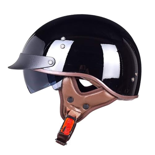 Motorradhelm Halbschalenhelm Retro Open Face Helm Eingebautes Visier Halbhelm Männer Frauen Sturzhelm for Cruiser Chopper Scooter Pilot ( Color : C , Size : M=(57~58cm) )